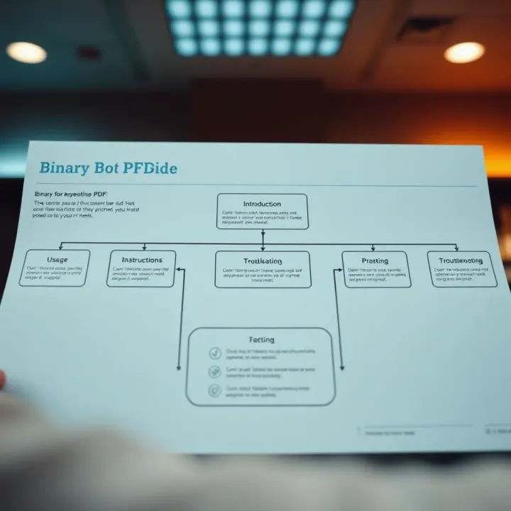 Flowchart illustrating the structure of a binary bot PDF guide with sections for introduction, usage instructions, and troubleshooting
