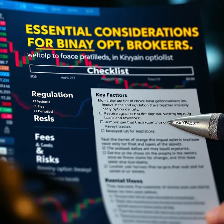 Checklist highlighting key factors such as regulation, fees, and risks for Kenyan traders choosing binary option brokers
