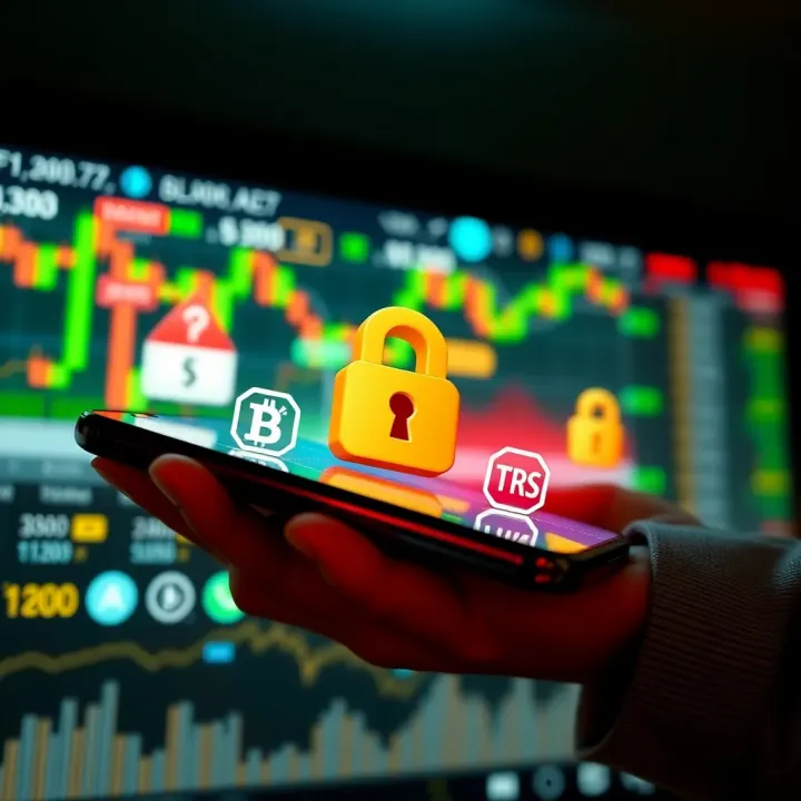 Illustration of secure mobile transaction with forex trading elements and safety icons