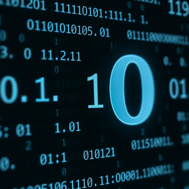 Diagram illustrating binary number system from zero to one with digital signals