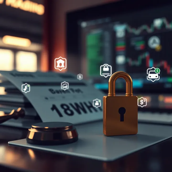 Illustration of legal documents and digital security icons representing safe trading practices in Kenya