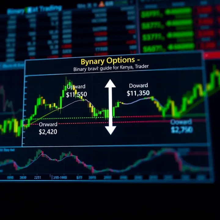 Diagram showing the mechanics of binary options trading with upward and downward market trends