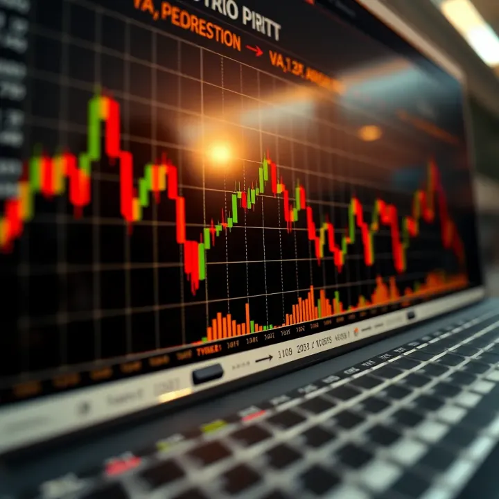 Graph showing asset price movement with indicators for predicting rise or fall in binary trading