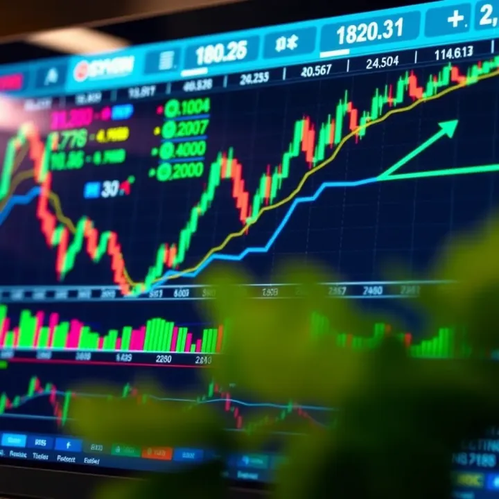 Visual representation of binary trading concepts with digital graphs and charts