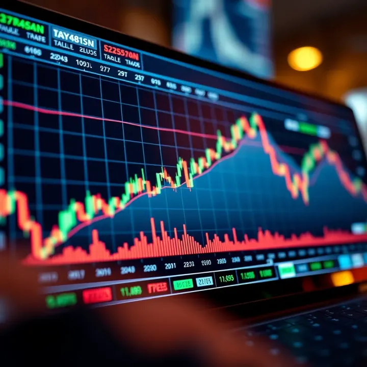 Graph showing the rise and fall of financial assets on a digital trading platform interface