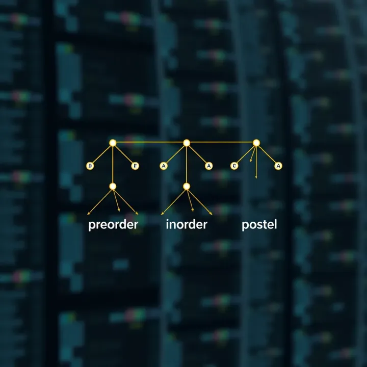 Visualization showing different traversal methods of a binary tree including preorder, inorder, and postorder