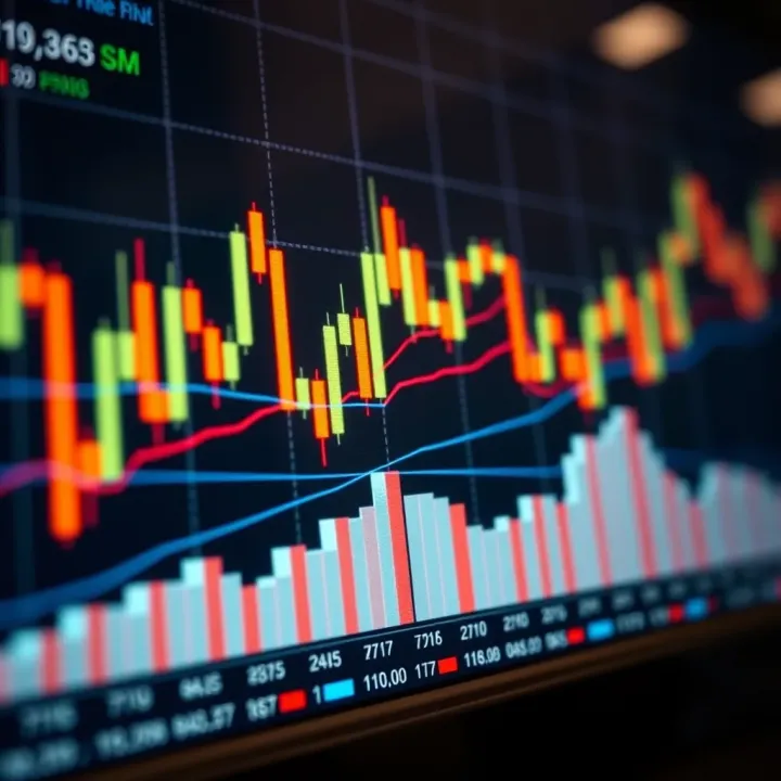 Chart showing bullish and bearish candlestick patterns indicating market trends