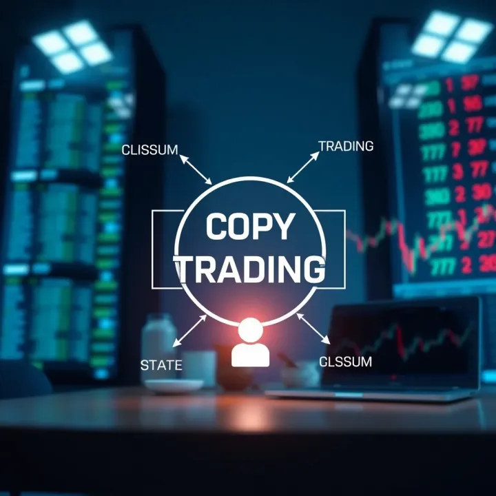 Conceptual Illustration of Copy Trading Mechanics Graphic illustrating the concept of copy trading with arrows connecting financial charts and users