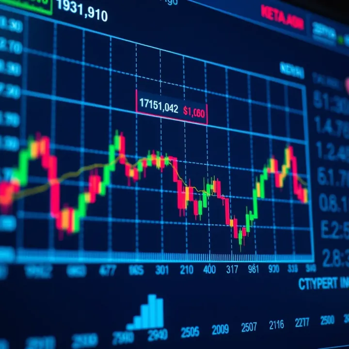 Graph showing rising and falling values of various cryptocurrencies on a digital trading platform