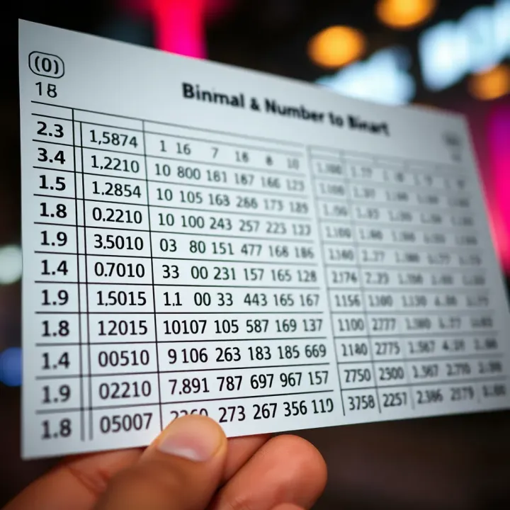 Decimal and Binary Number Comparison Chart Illustration showing decimal numbers alongside their binary equivalents in a table format