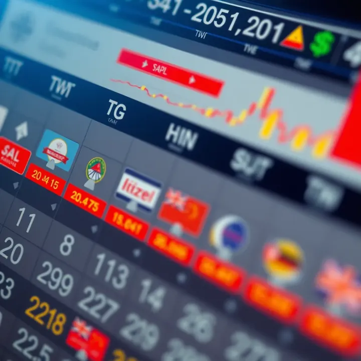 Calendar displaying scheduled economic data releases with diverse global financial symbols