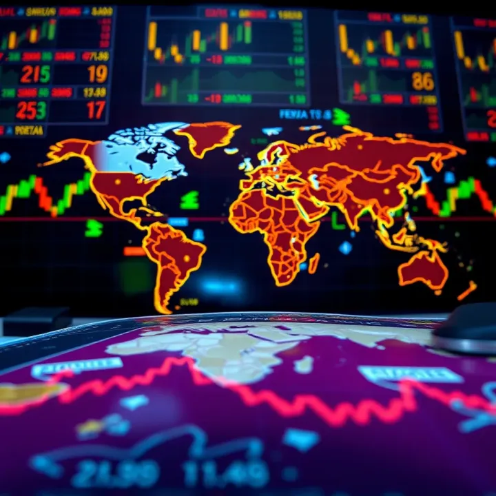 Global foreign exchange market with currency symbols and world map