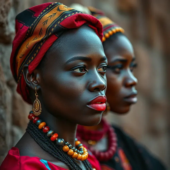 Artistic representation of gender fluidity reflecting cultural symbols and colors relevant to Kenyan heritage