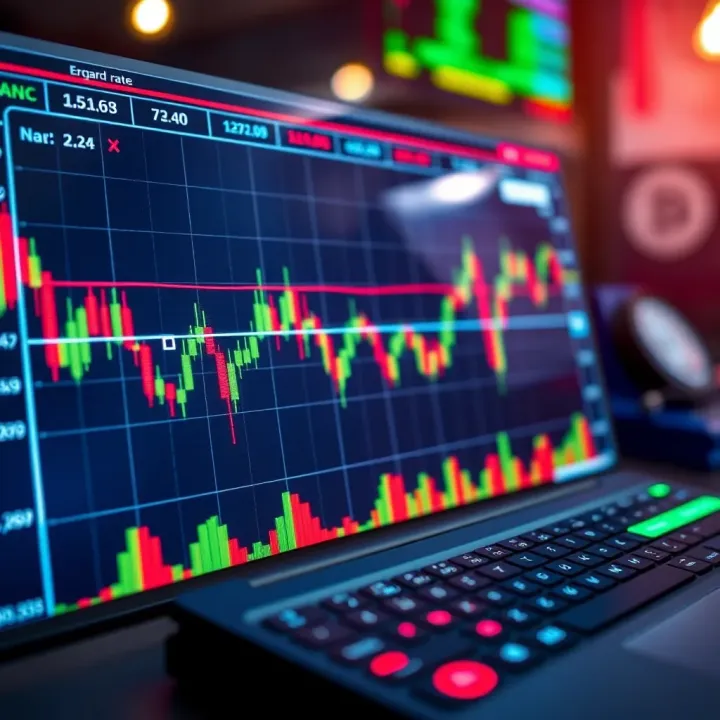 Graph showing currency exchange rates fluctuating on a digital trading platform